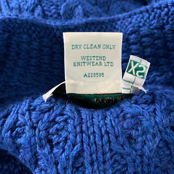 Aran Crafts Fisherman Cardigan Sweater XS Merino Wool Cable Knit Blue CJ-1502 - Picture 6 of 6